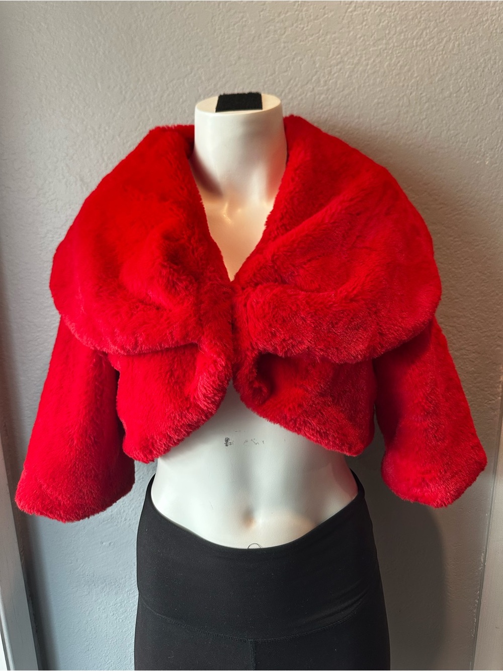 Laundry By Shelli Segal Red Faux Fur Cropped Jacket